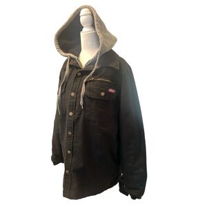 Vintage Dickies Coat Men’s Small Black Hooded Lined Work Jacket Logo Duck Canvas